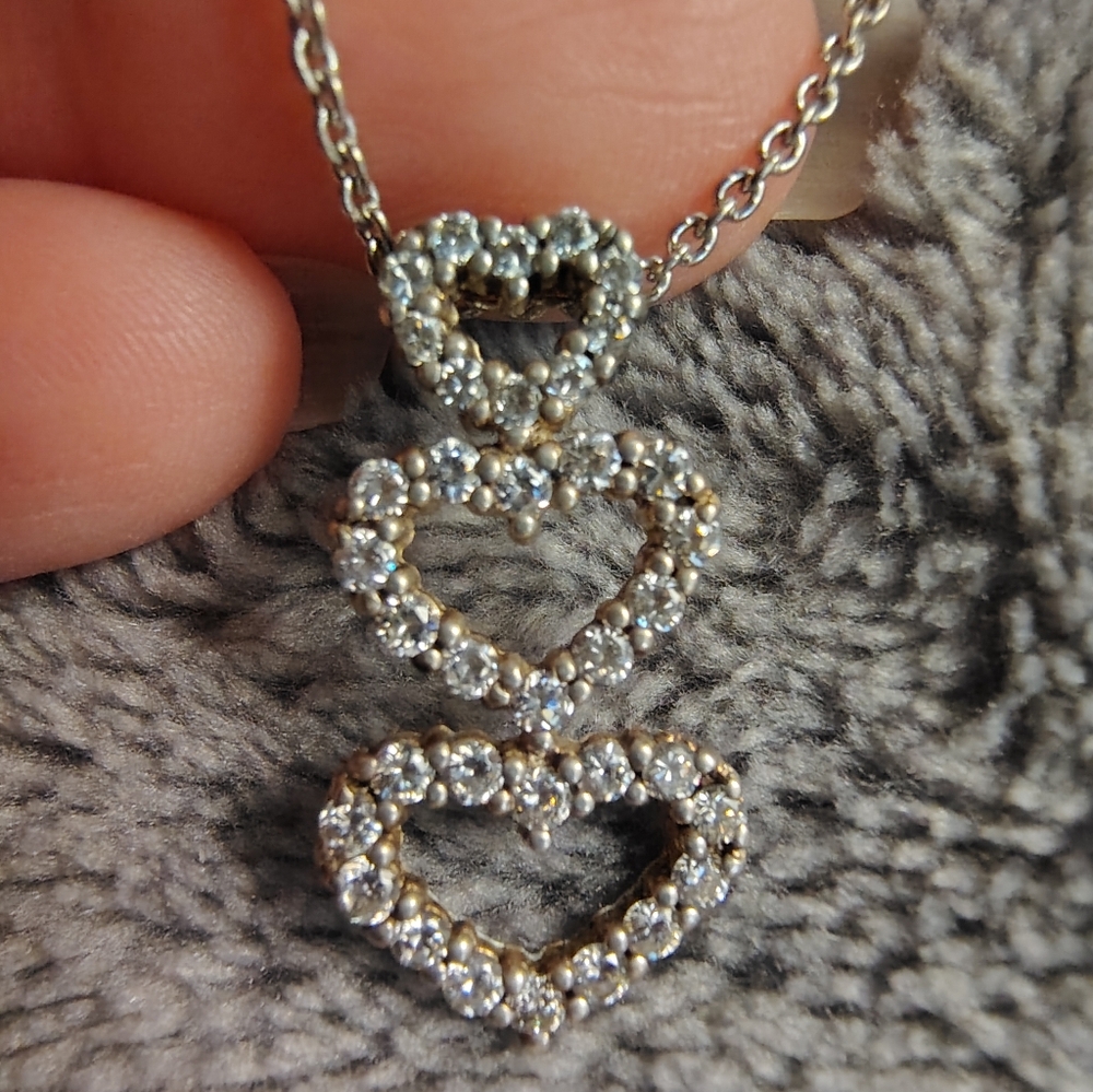 Triple Heart Cubic Zirconia Pendant 925 Sterling Silver Necklace